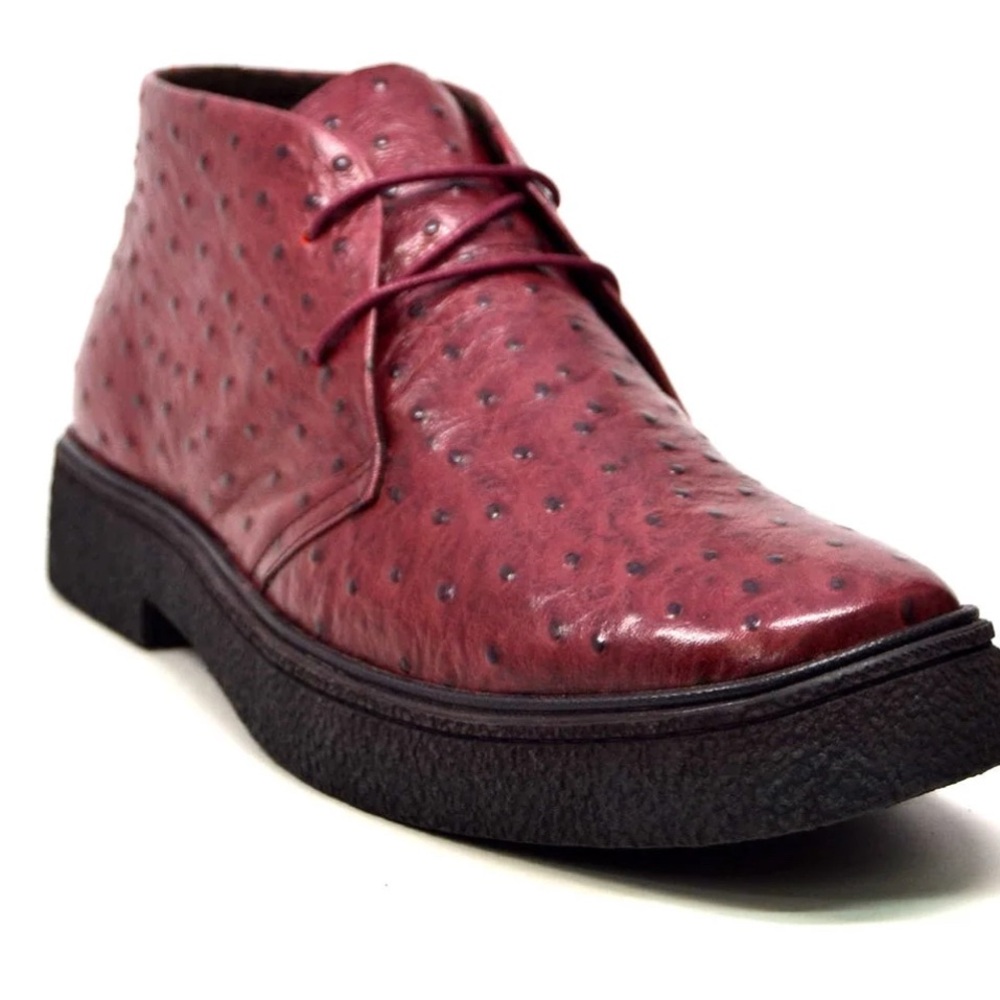 Red Chukka Boots with Textured Upper and Glossy Finish